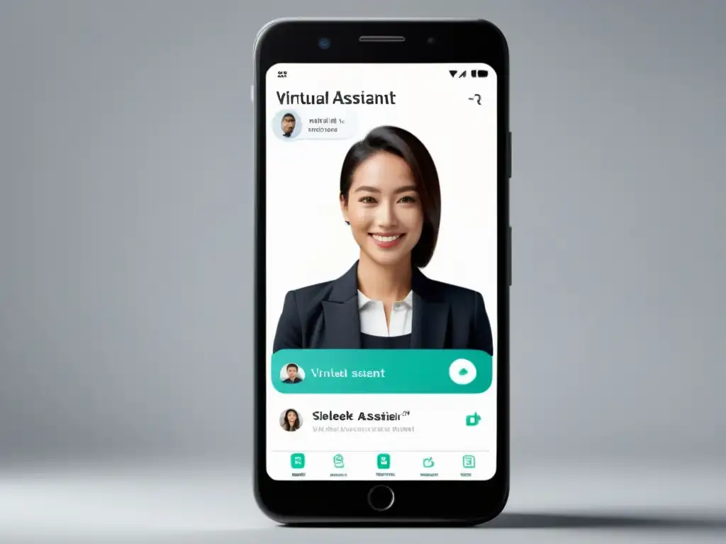 Interfaz de asistente virtual en smartphone, chat amigable