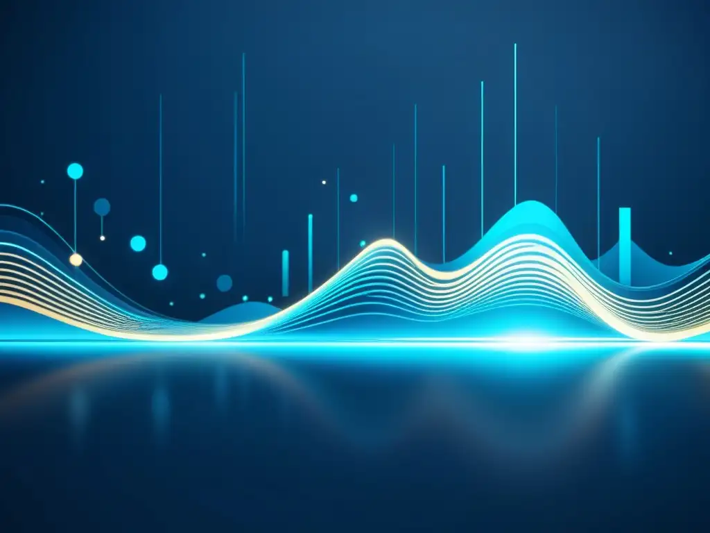 Interfaz de visualización de datos futurista en 8k con patrones intrincados y anomalías en tonos azules