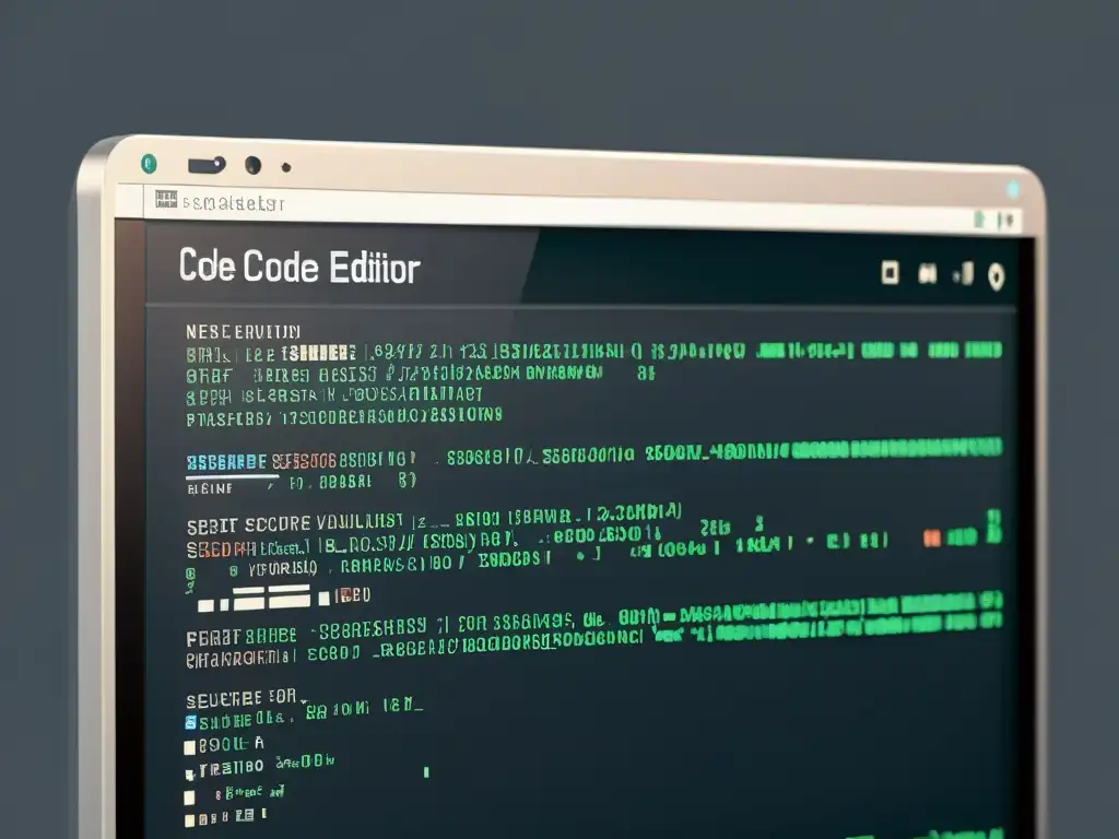 Editor de código seguro: elegancia y precisión Una interfaz de editor de código moderno muestra prácticas de seguridad