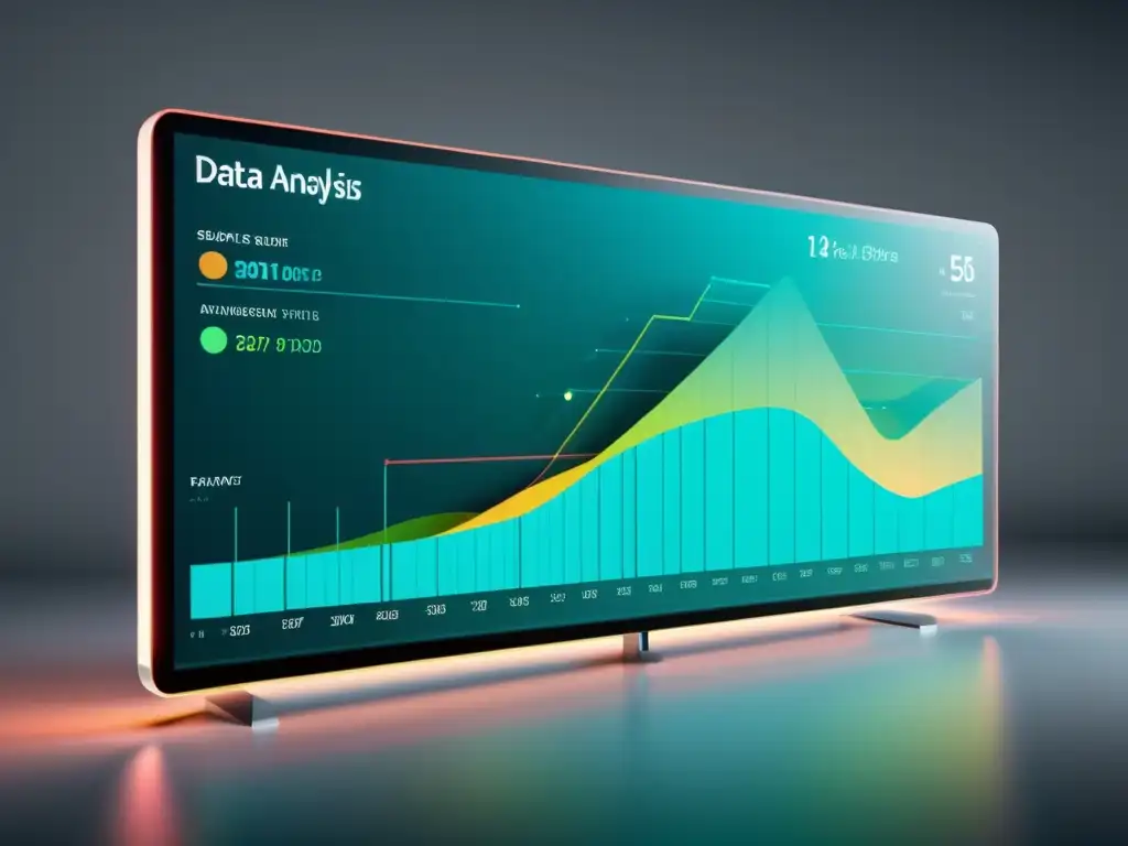 Interfaz futurista de análisis de datos con visualizaciones dinámicas, transmitiendo la potencia de la inteligencia artificial en análisis de datos