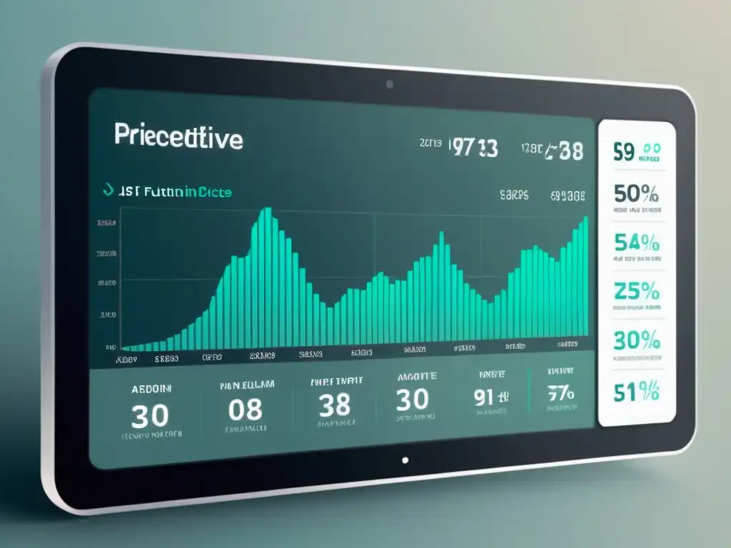 Interfaz futurista con analítica predictiva para optimización de precios en tiempo real, líneas limpias y paleta de colores suaves