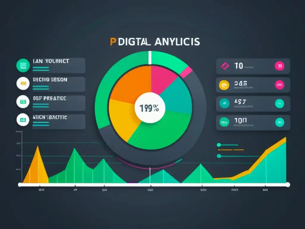 Interfaz futurista de analítica predictiva en ciclo vida cliente con gráficos y estadísticas vibrantes y atractivas