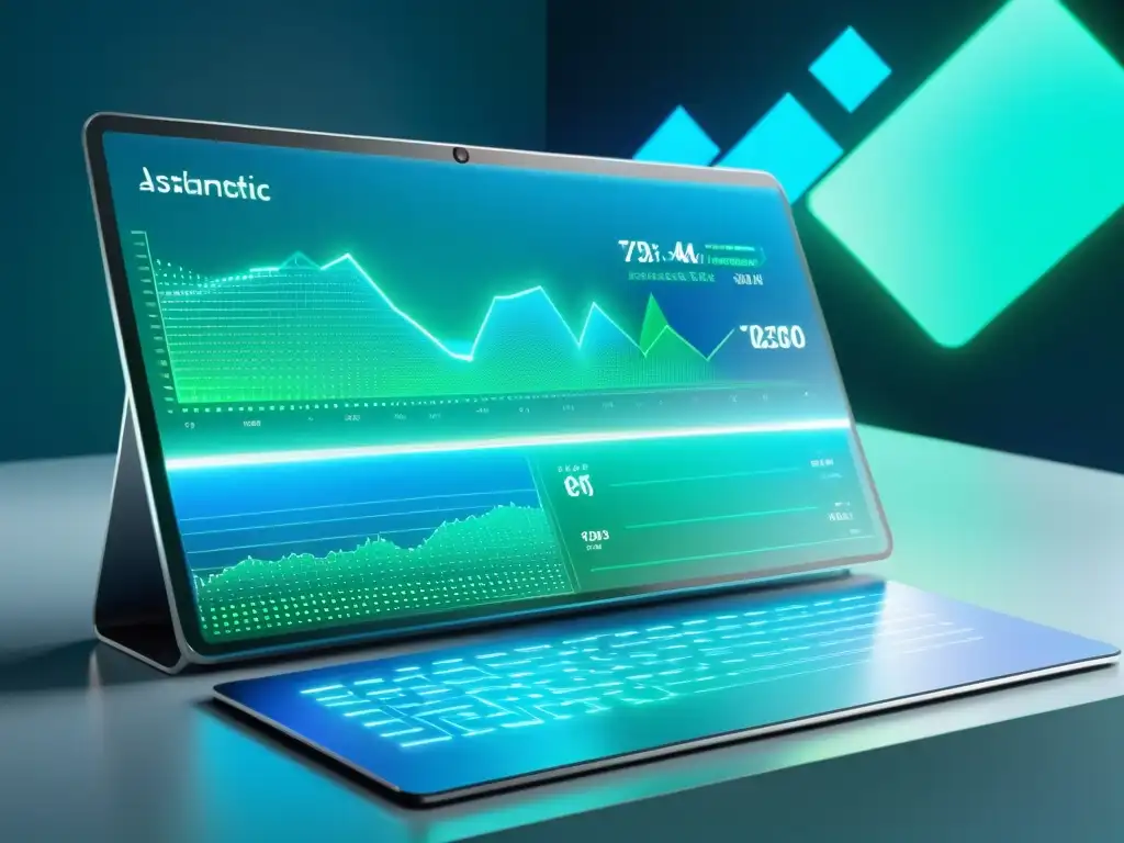 Interfaz futurista de asistente virtual con datos holográficos en 8k, iluminada por luz ambiental