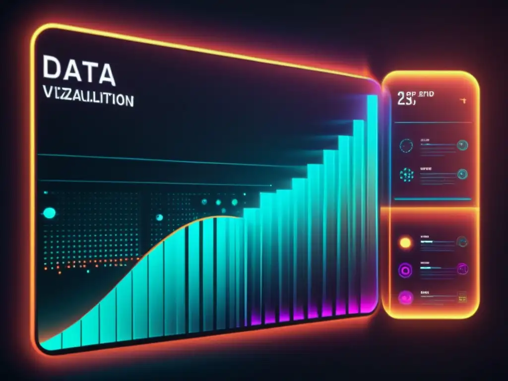 Interfaz futurista de visualización de datos con líneas brillantes y formas geométricas, creando patrones de datos complejos