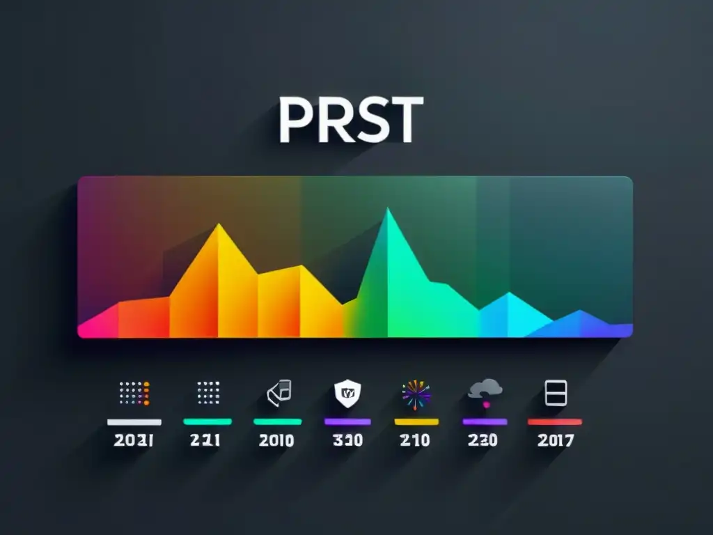 Interfaz futurista con visualización de datos en tiempo real en colores vibrantes y dinámicos, rodeada de un fondo oscuro y formas geométricas sutiles