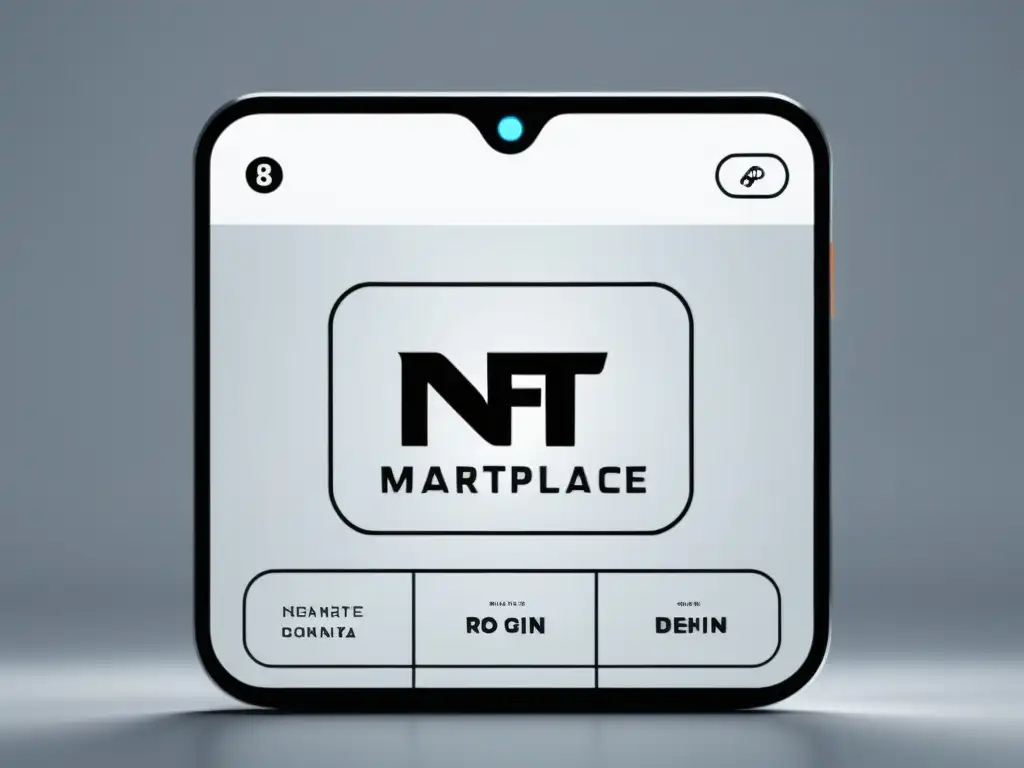 Interfaz futurista de mercado NFT con arte vibrante en diseño minimalista