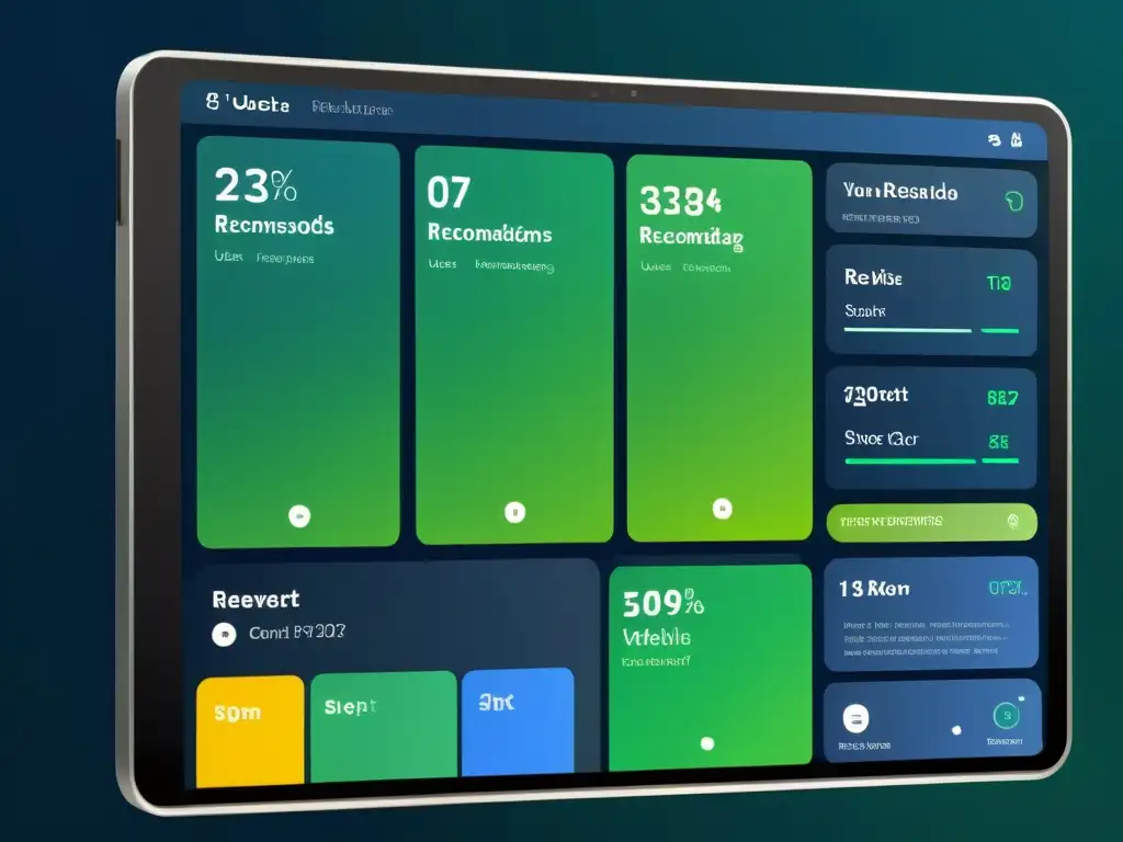 Interfaz futurista con recomendaciones de contenido tecnológico personalizado para usuarios, con diseño elegante y colores vibrantes