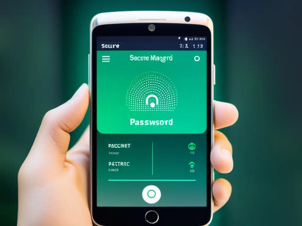 Interfaz futurista y segura de gestión de contraseñas con encriptación avanzada y autenticación biométrica