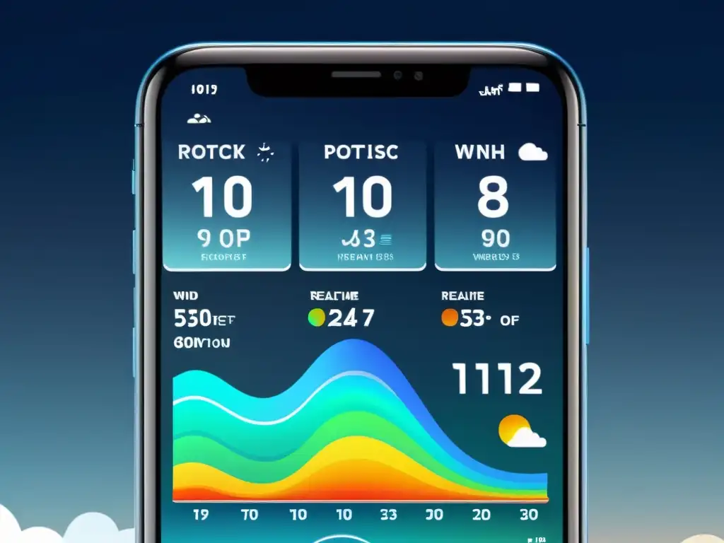 Interfaz futurista de predicción del tiempo con gráficos vibrantes y visualizaciones avanzadas