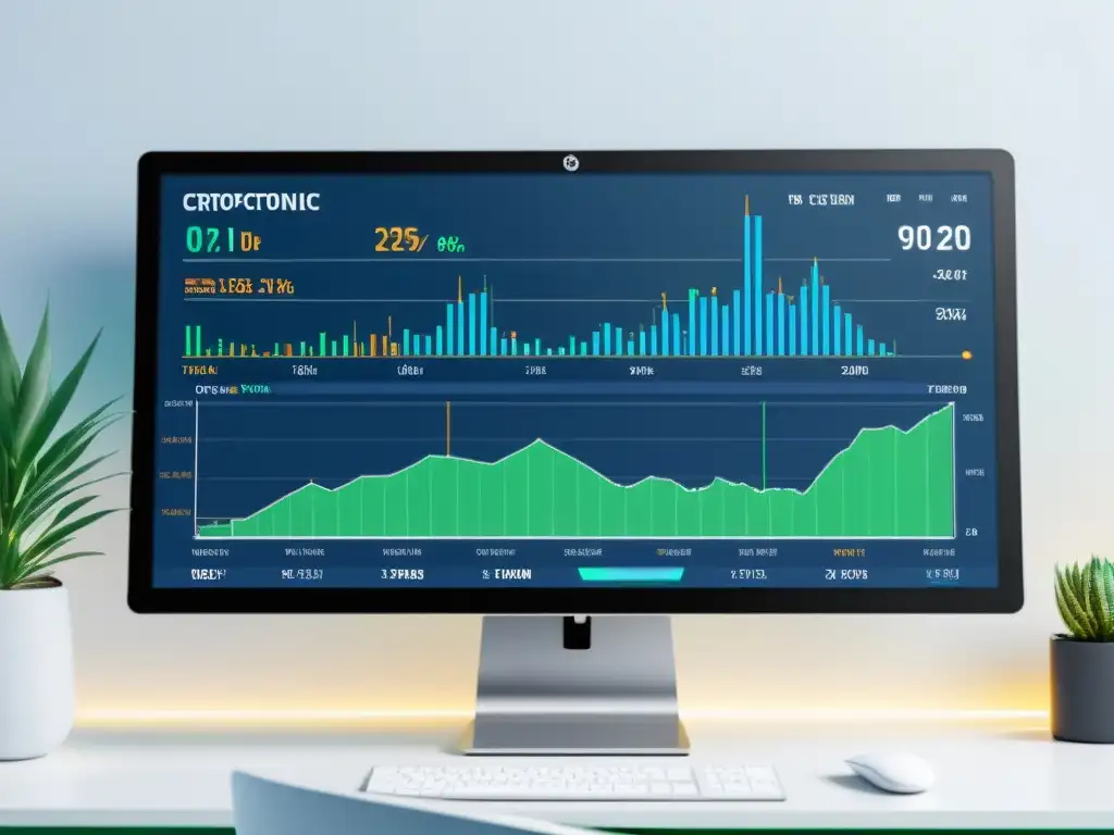 Interfaz de intercambio de criptomonedas moderna y sofisticada en tonos blancos, azules y verdes