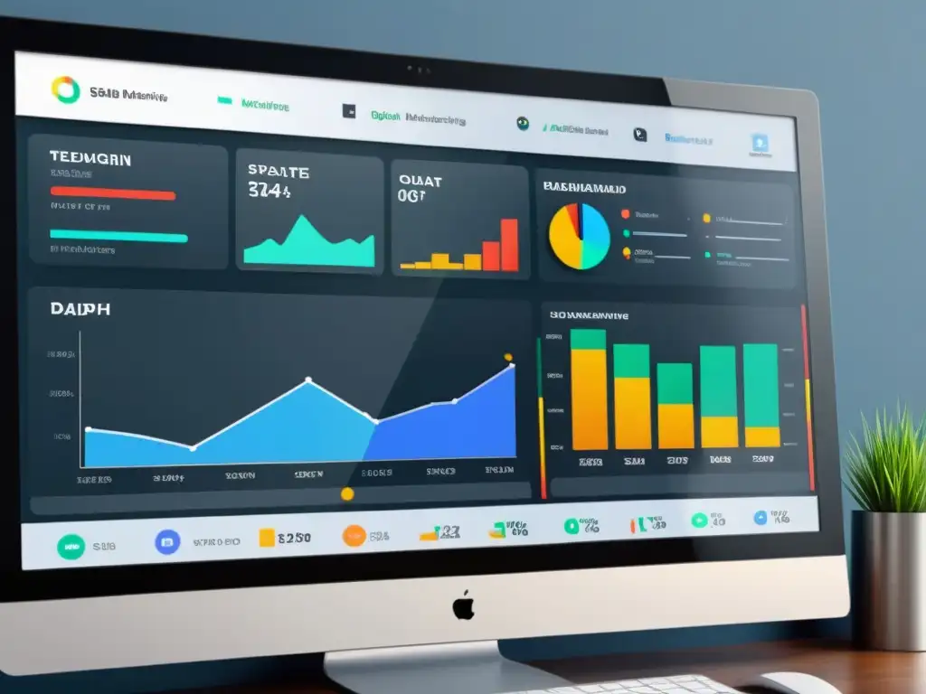 Una interfaz moderna y profesional con gráficos, análisis en tiempo real y vibrantes colores