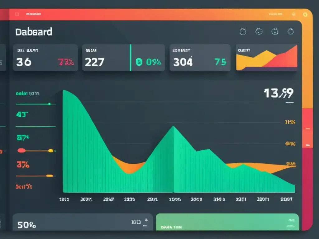 Interfaz de panel de control moderno y minimalista con visualizaciones de datos impactantes