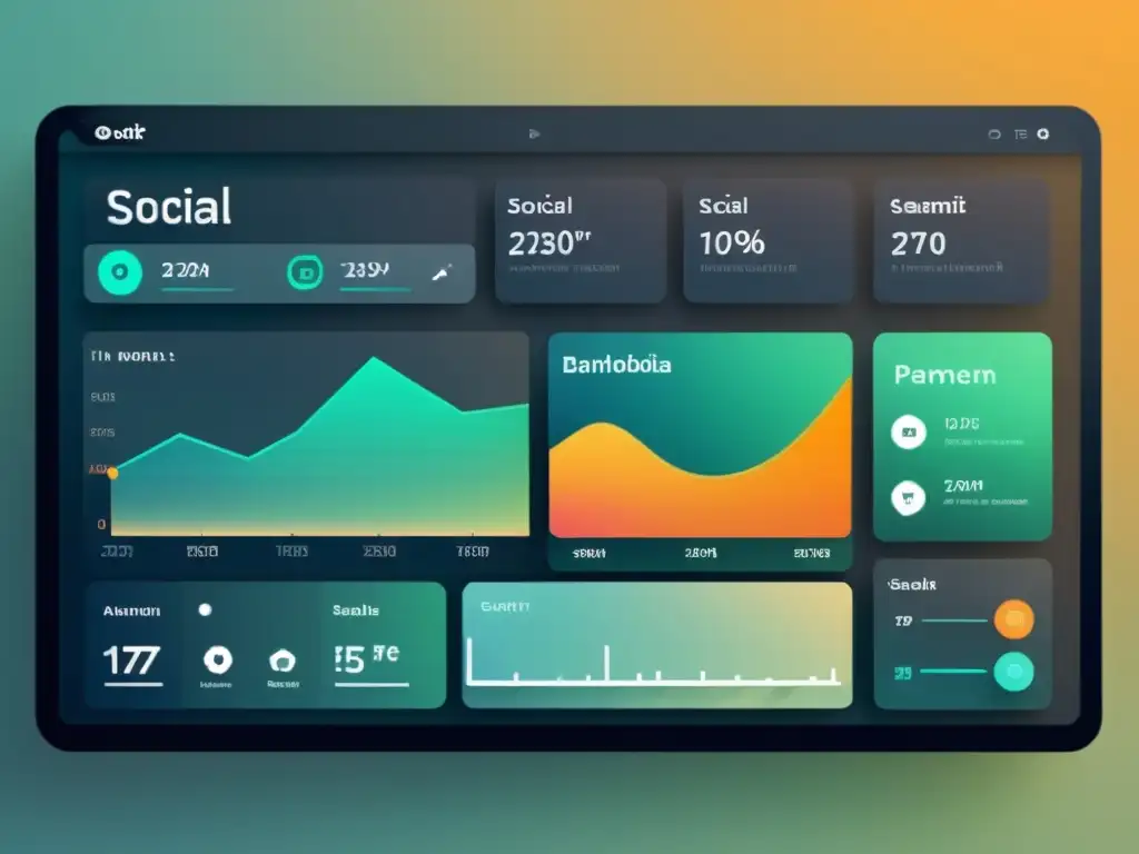 Una interfaz de gestión de redes sociales futurista y minimalista, transmitiendo eficiencia y sofisticación