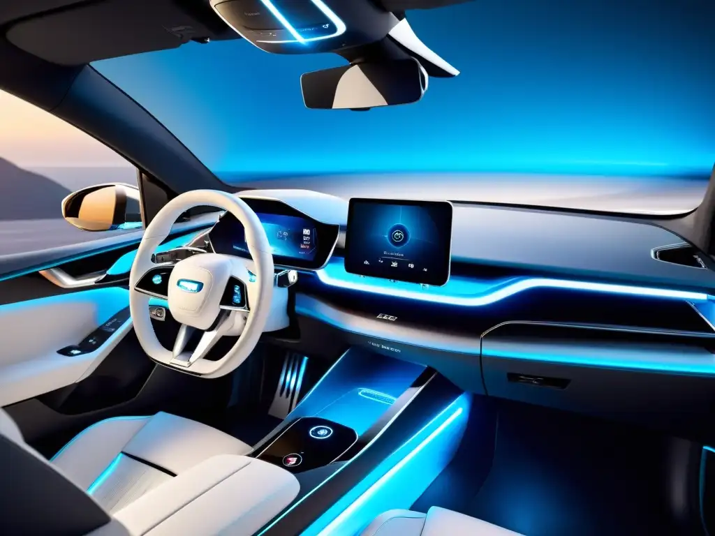 Interior futurista de coche con avanzada asistencia al conductor 5G