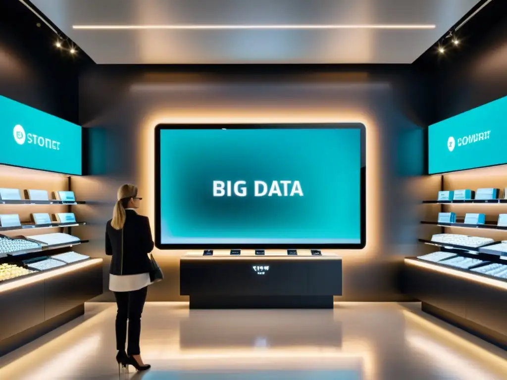 Interior minimalista de tienda con tecnología de big data para retailers