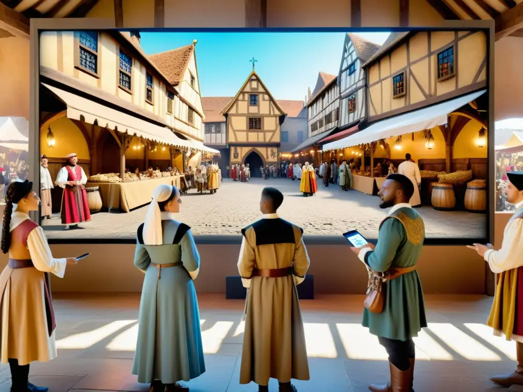 Jóvenes disfrutan de Recreaciones Históricas con Realidad Aumentada en un animado mercado medieval