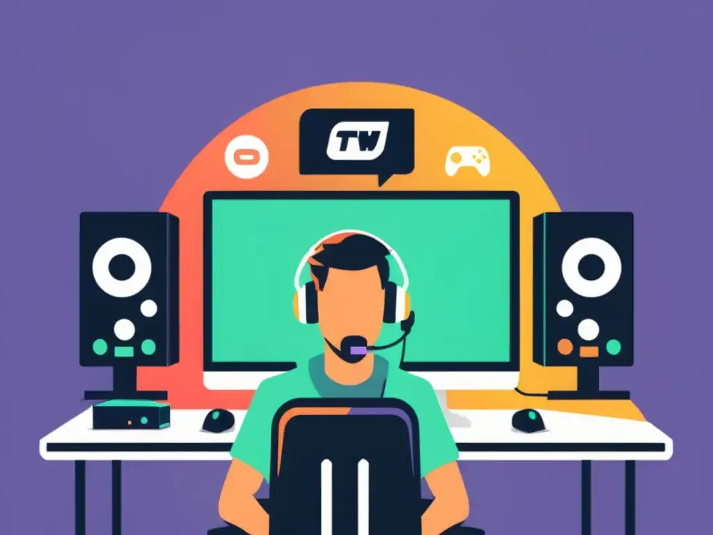 Un no jugador frente a una computadora con logos de Twitch y Discord