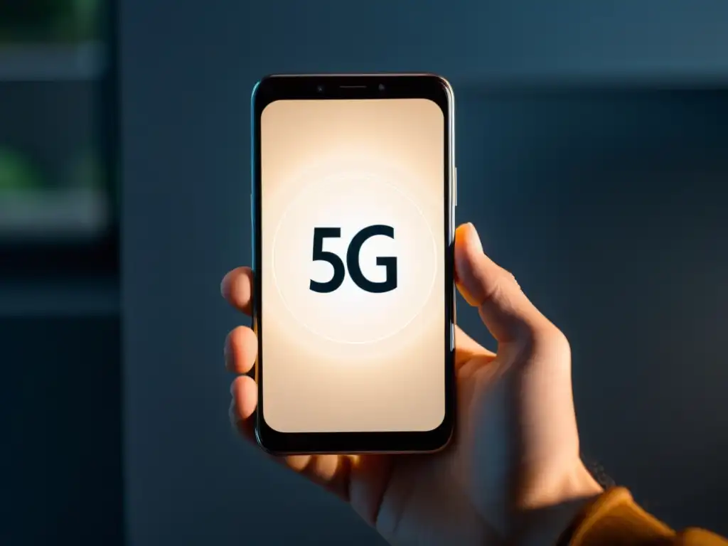 Mano sosteniendo smartphone con símbolo 5G