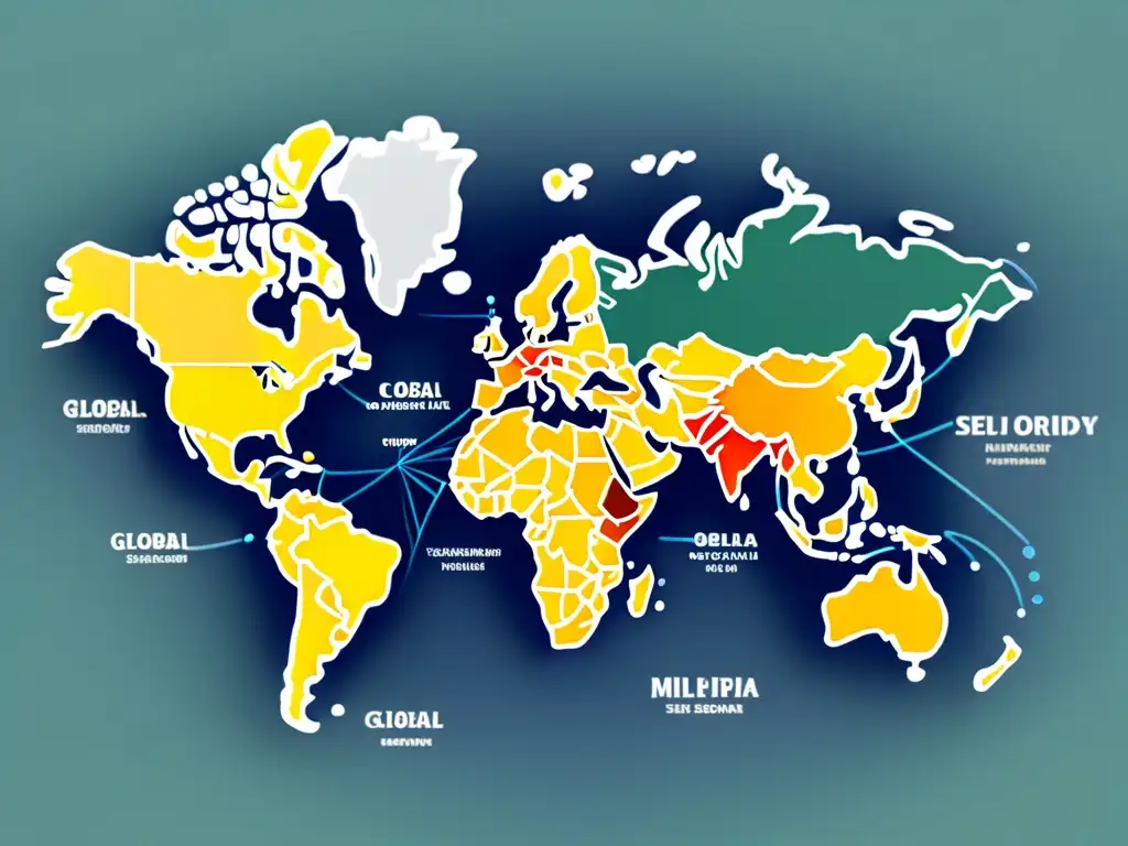 Un mapa global detallado en tonos sutiles, con etiquetas en diferentes idiomas y métricas SEO