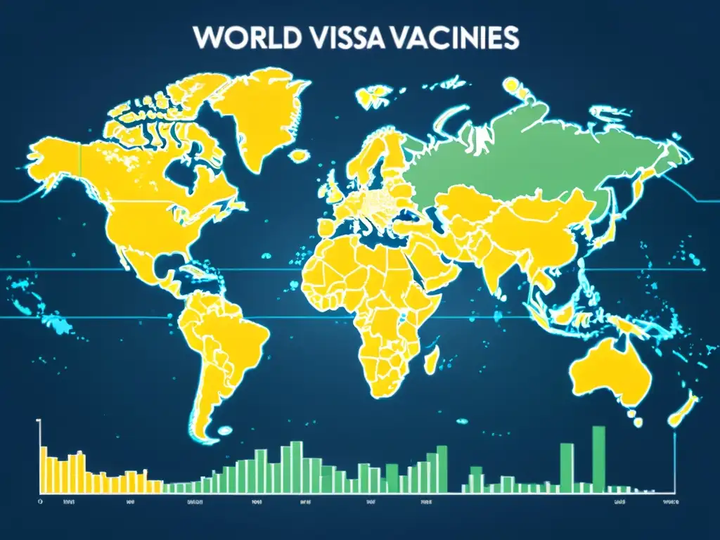 Mapa del mundo en azules y verdes, con datos de distribución y seguimiento de vacunas