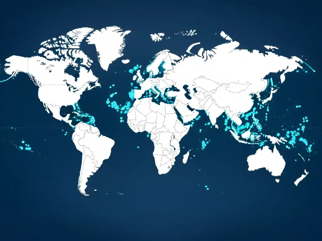 Mapamundi con datos en tiempo real de brotes de enfermedades y distribución de recursos de salud, mostrando el potencial del Big Data en gestión emergencias sanitarias