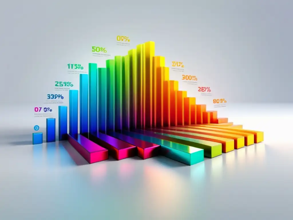 Visualización de mercado en 3D con colores vibrantes y líneas precisas, fusionando tecnología 3D en visualización de productos