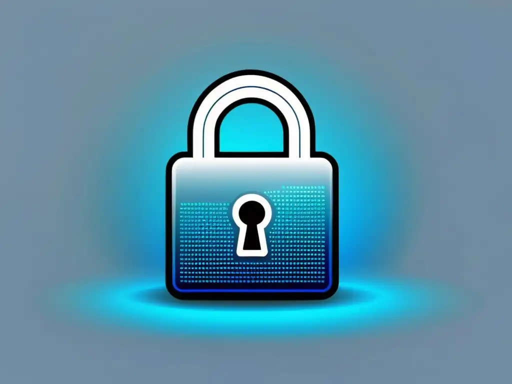 Seguridad de datos en código binario: Ilustración minimalista de un candado Ilustración minimalista de un candado con código binario, simbolizando la seguridad y privacidad de datos