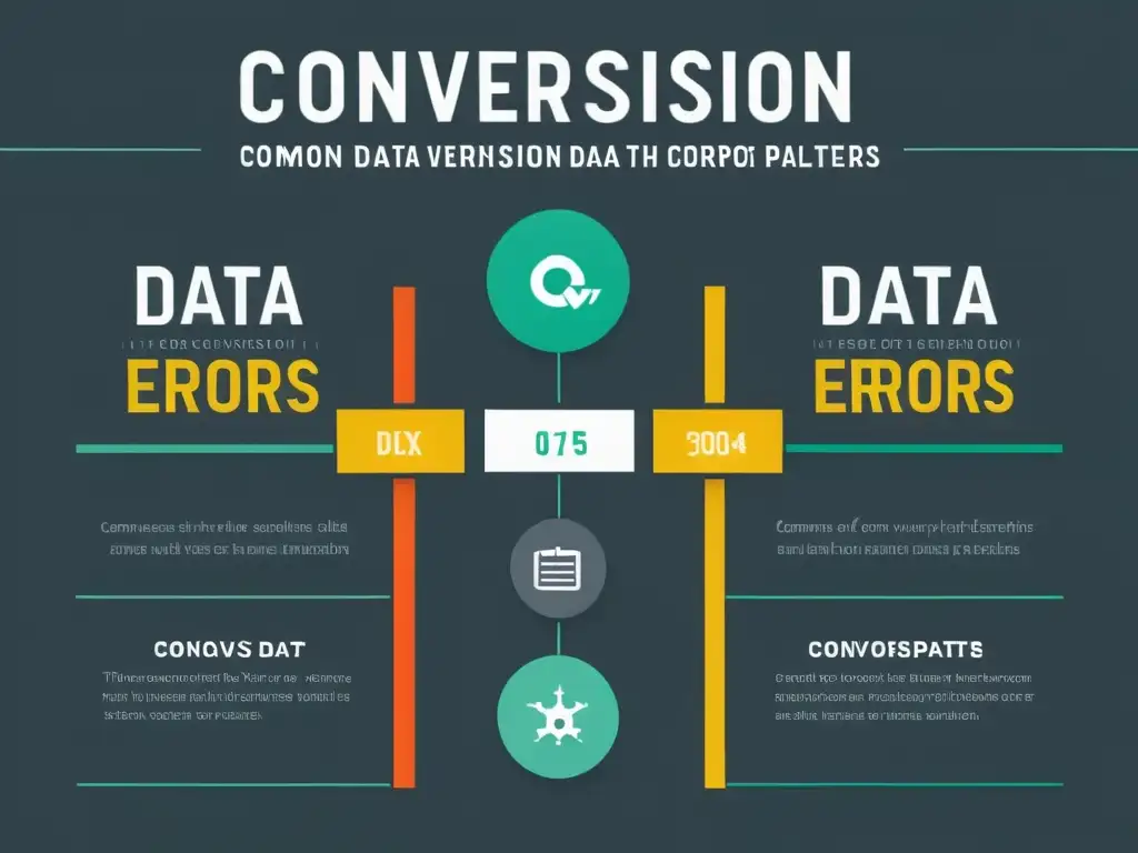 Infografía minimalista comparando errores de conversión de datos con sus representaciones visuales correctas