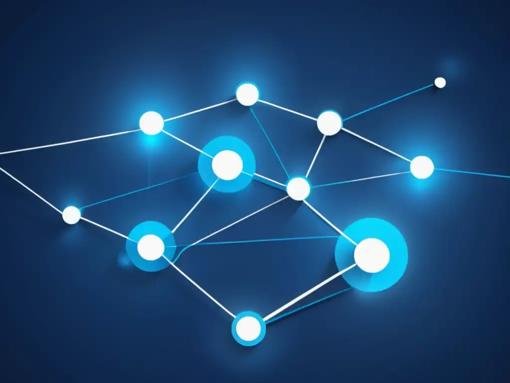 Una representación gráfica minimalista y futurista de nodos interconectados con un suave brillo azul
