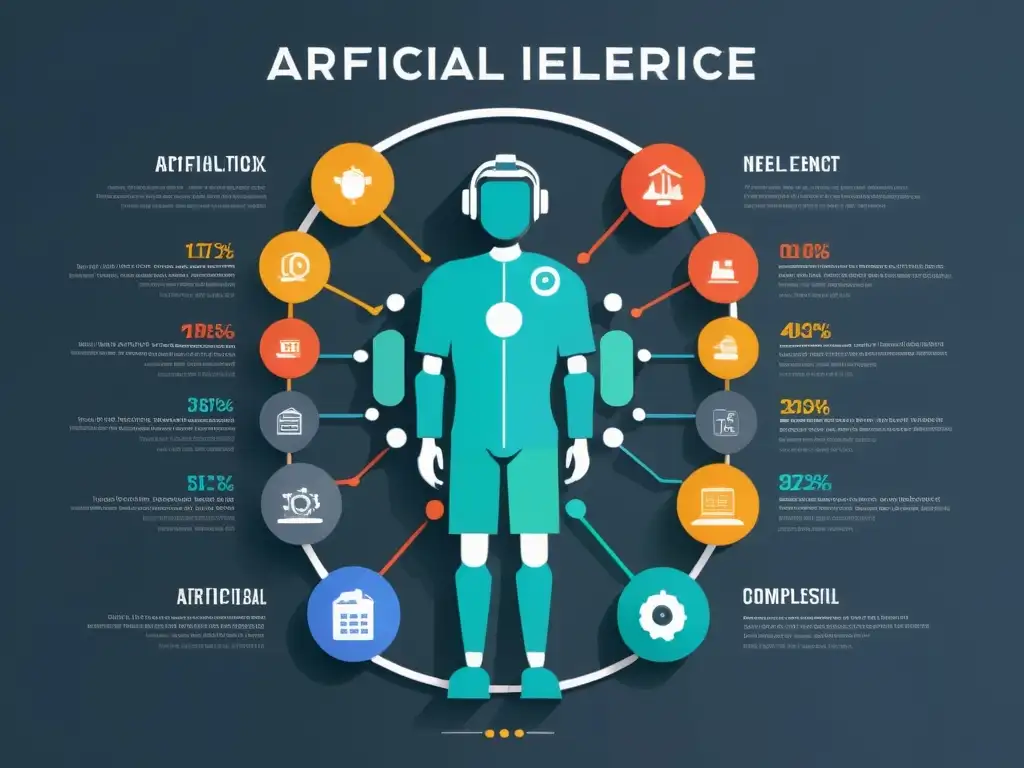 Infografía minimalista sobre inteligencia artificial, con líneas elegantes y paleta de colores moderna