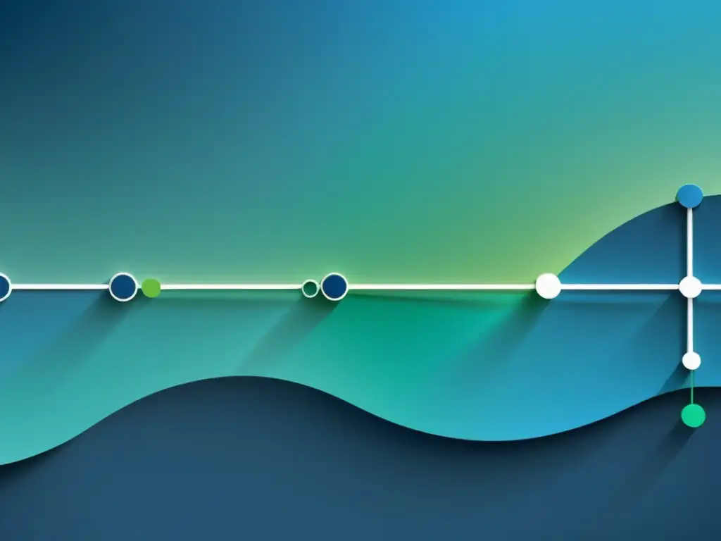 Representación minimalista de nodos de red interconectados y flujos de datos, mostrando la complejidad e interdependencia de sistemas integrados