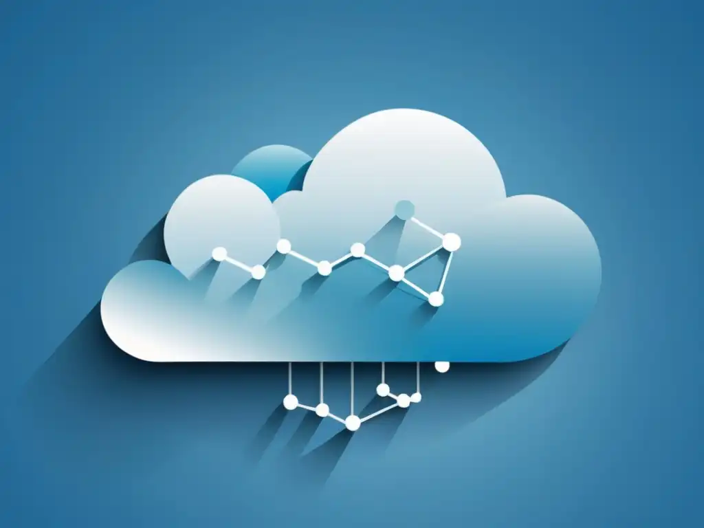 Representación minimalista de una nube de datos interconectados en tonos de azul y blanco, simbolizando las ventajas del Big Data en la Nube