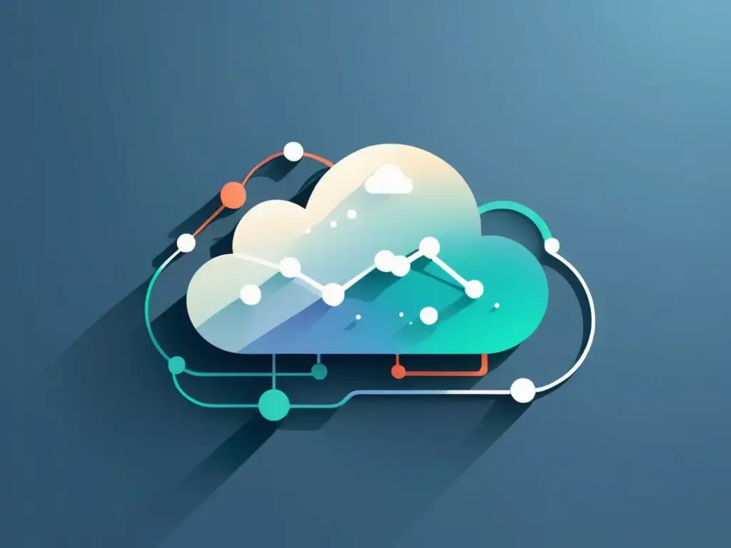 Minimalista ilustración de nube con datos interconectados, simbolizando las mejores prácticas almacenamiento Big Data en la nube