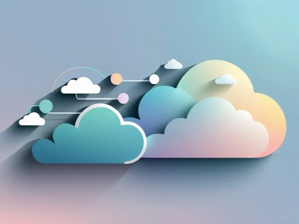 Infraestructura de Nube y Servidores: Sinfonía Tecnológica Una ilustración minimalista de nubes y servidores de datos interconectados, con diseño moderno y elegante