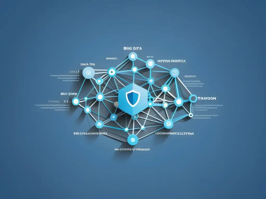 Representación gráfica minimalista de una red de datos interconectados en tonos de azul y gris