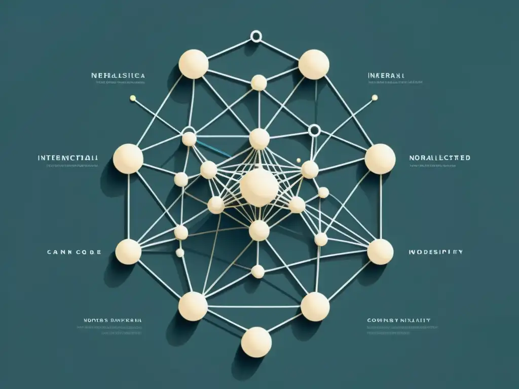 Una representación minimalista de una red neuronal con nodos interconectados y líneas, en un esquema de colores moderno