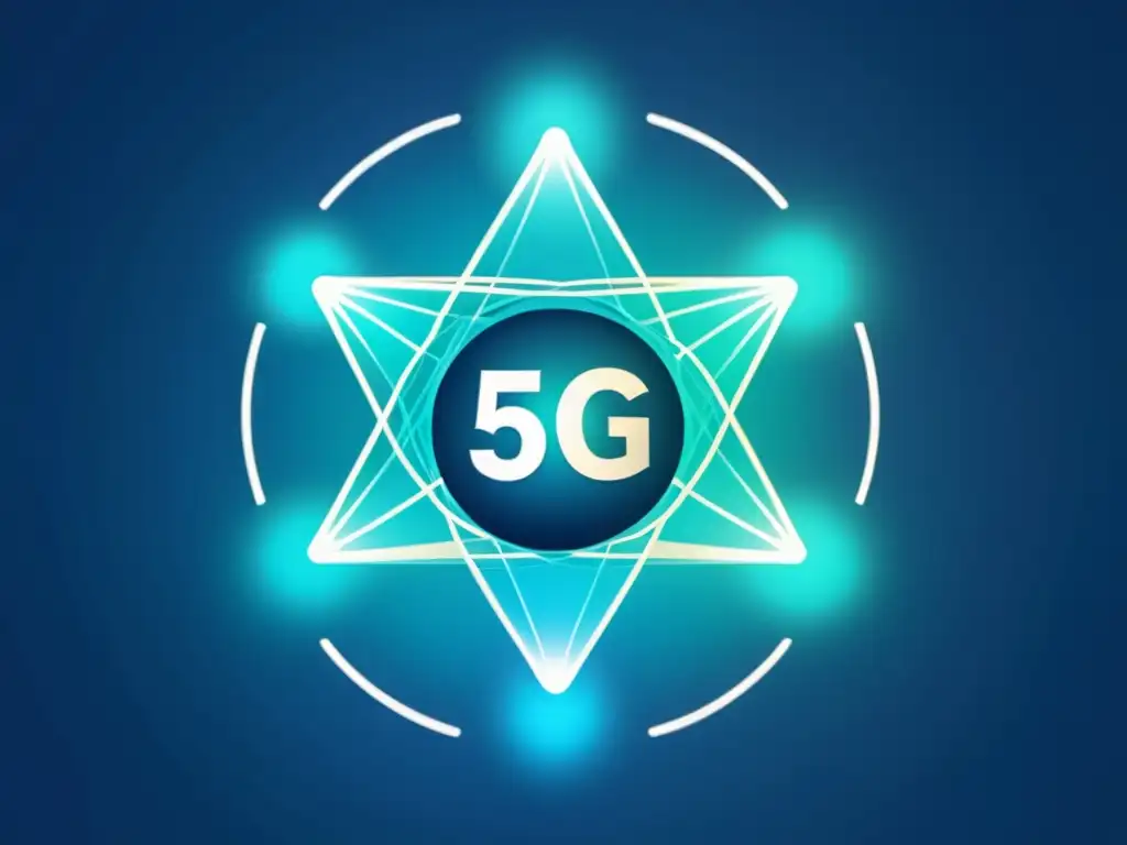 Representación minimalista de redes globales interconectadas, con un símbolo 5G futurista en el centro, rodeado de líneas entrelazadas, evocando la interoperabilidad en 5G global