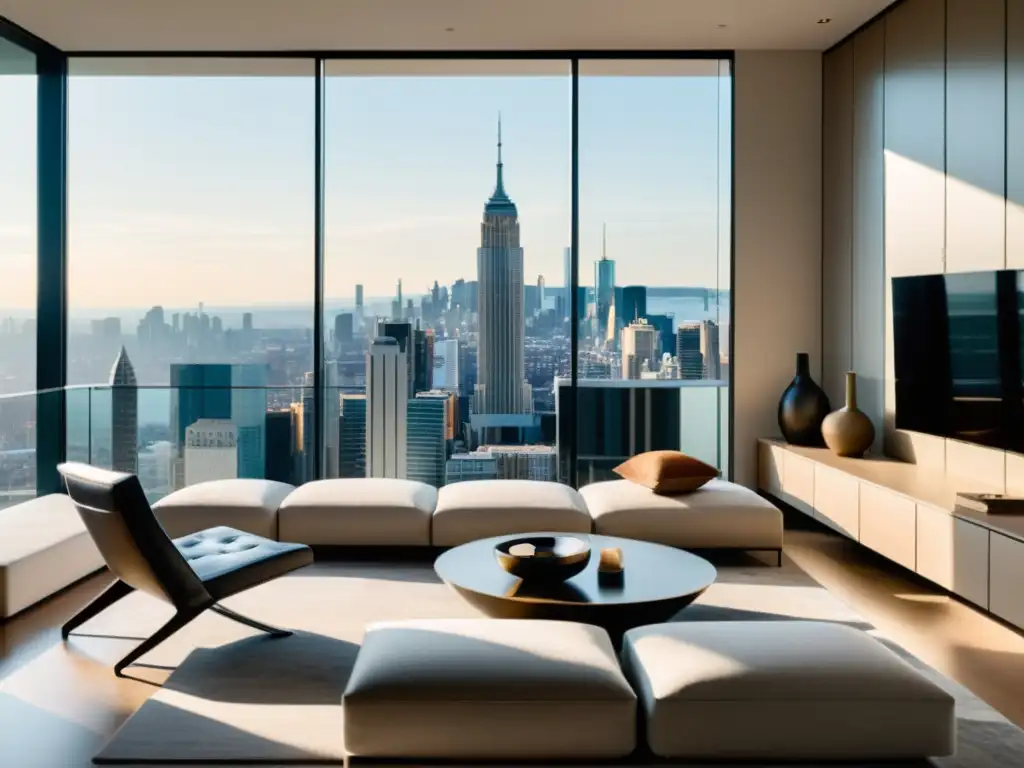 Moderna sala con vista panorámica a la ciudad