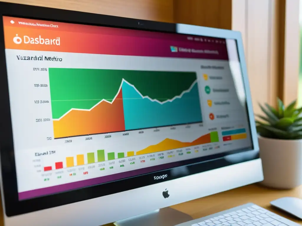 Un moderno monitor muestra una colorida visualización de datos educativos