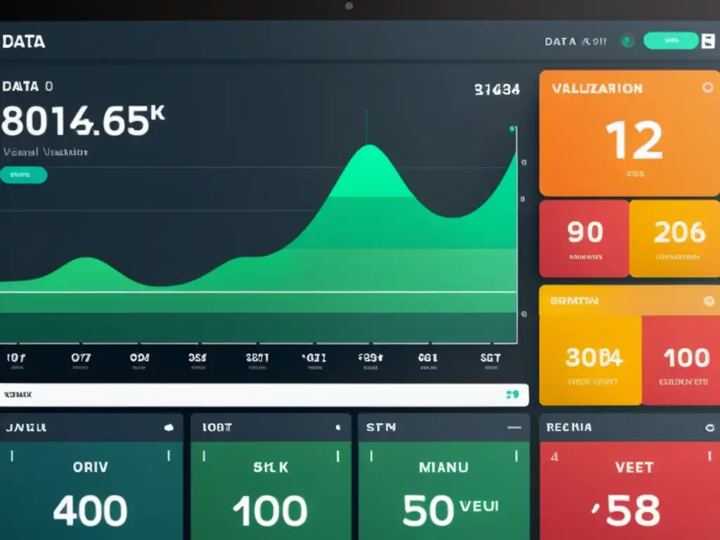 Un moderno panel de visualización de datos con técnicas creativas de visualización de big data en colores vibrantes y patrones geométricos detallados