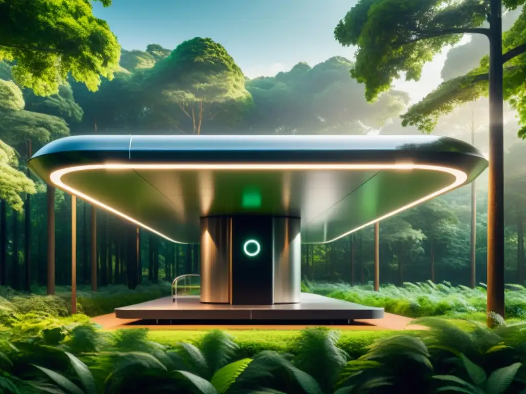 Estación de monitoreo de emisiones de carbono con blockchain en un entorno forestal futurista y sostenible