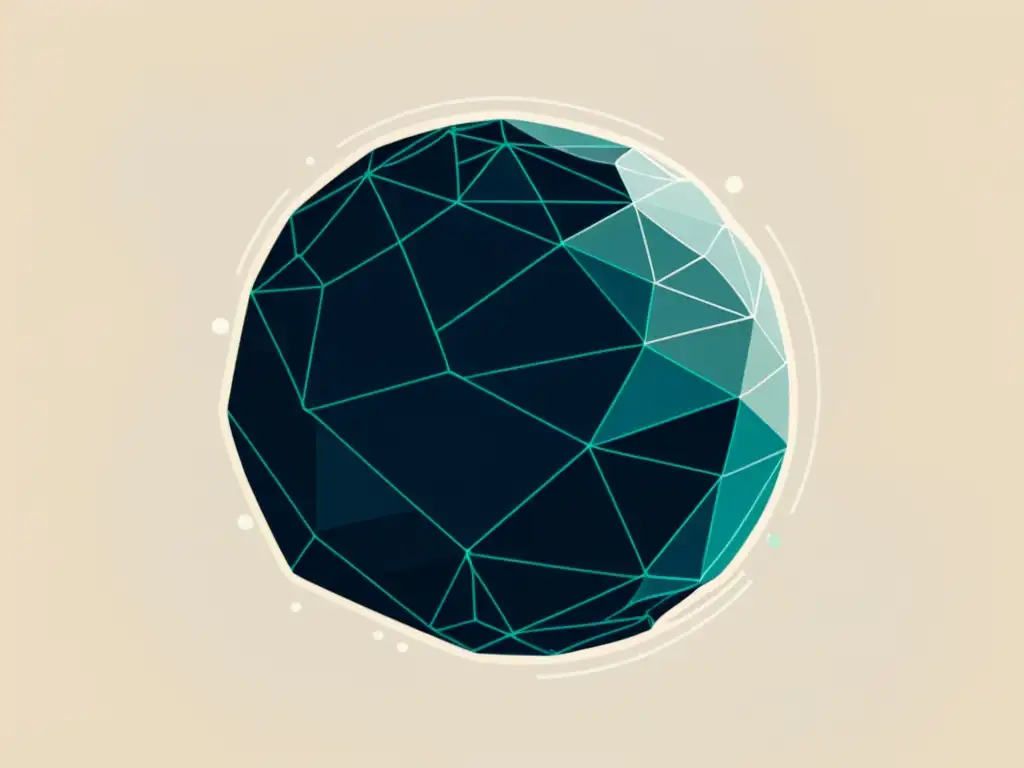 Blockchain y Democracia Digital: Conexión Global Una obra digital minimalista muestra un globo terráqueo con nodos interconectados y líneas, simbolizando el impacto global de la tecnología blockchain en la democracia digital