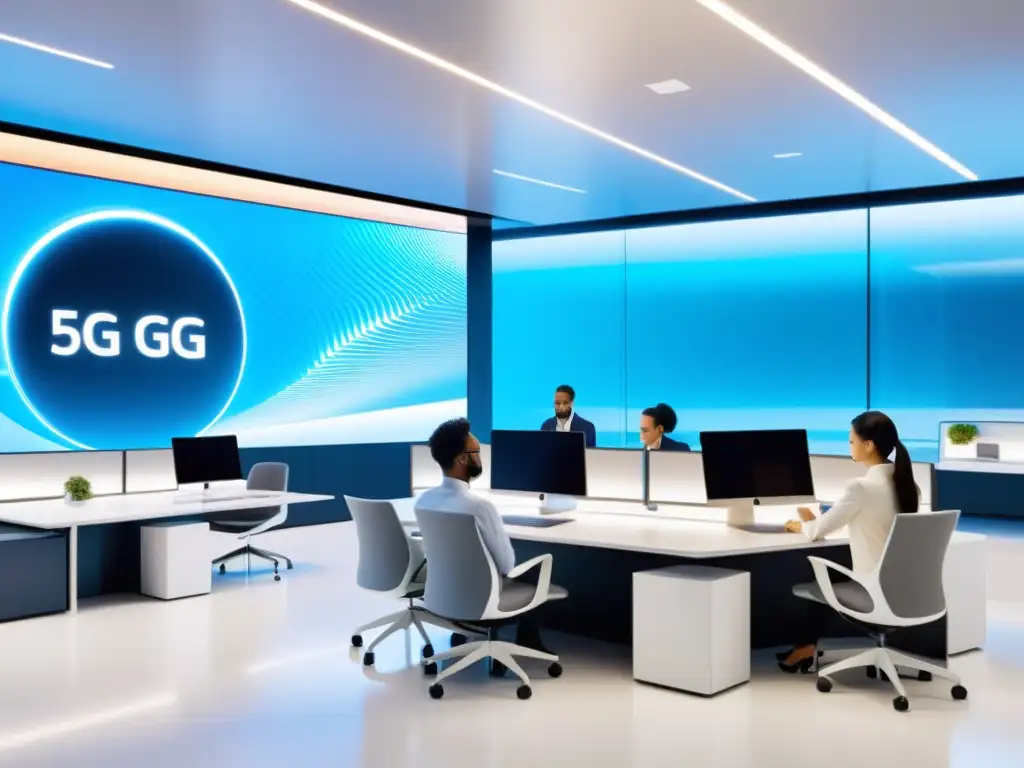 Oficina futurista con tecnología 5G integrada, impacto del 5G en el trabajo