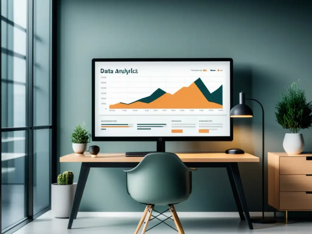 Oficina moderna con gráfico de análisis de datos de Content Marketing B2B en tecnología