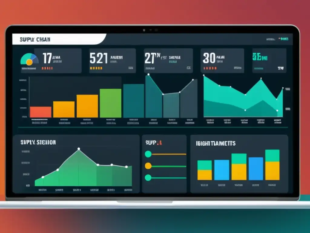 Panel de gestión de cadena de suministro con IA, visualización de datos y análisis predictivo transmiten tecnología y transformación estratégica