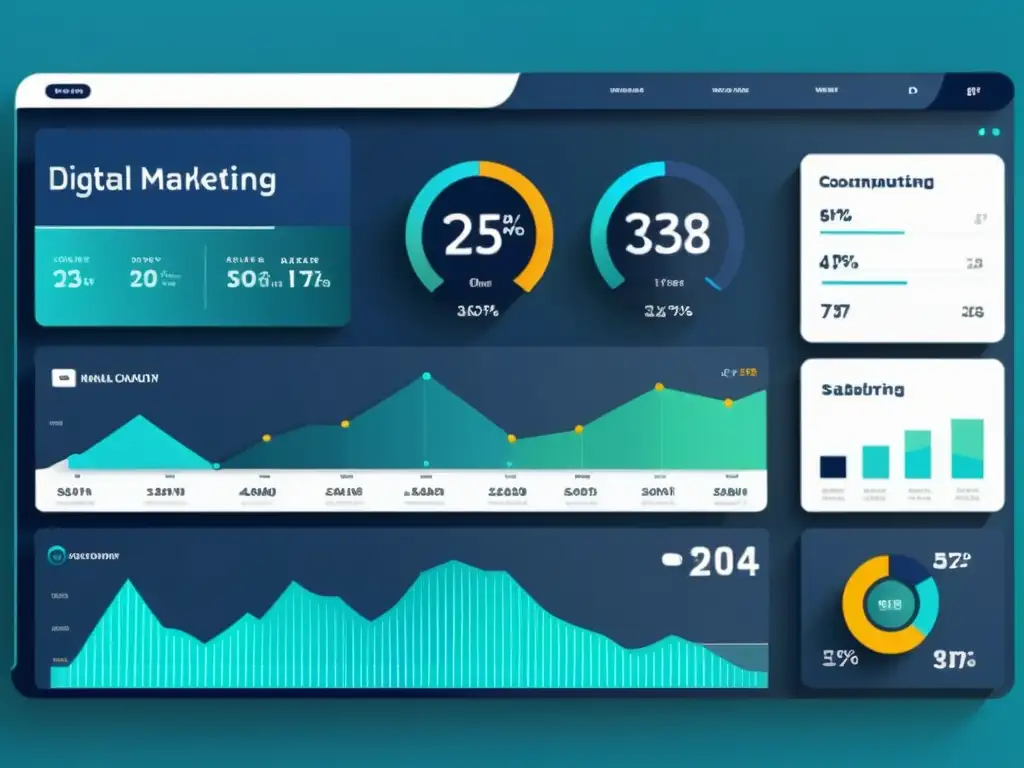 Panel de control de marketing digital minimalista con visualización de tendencias de consumo de contenido en redes 2023