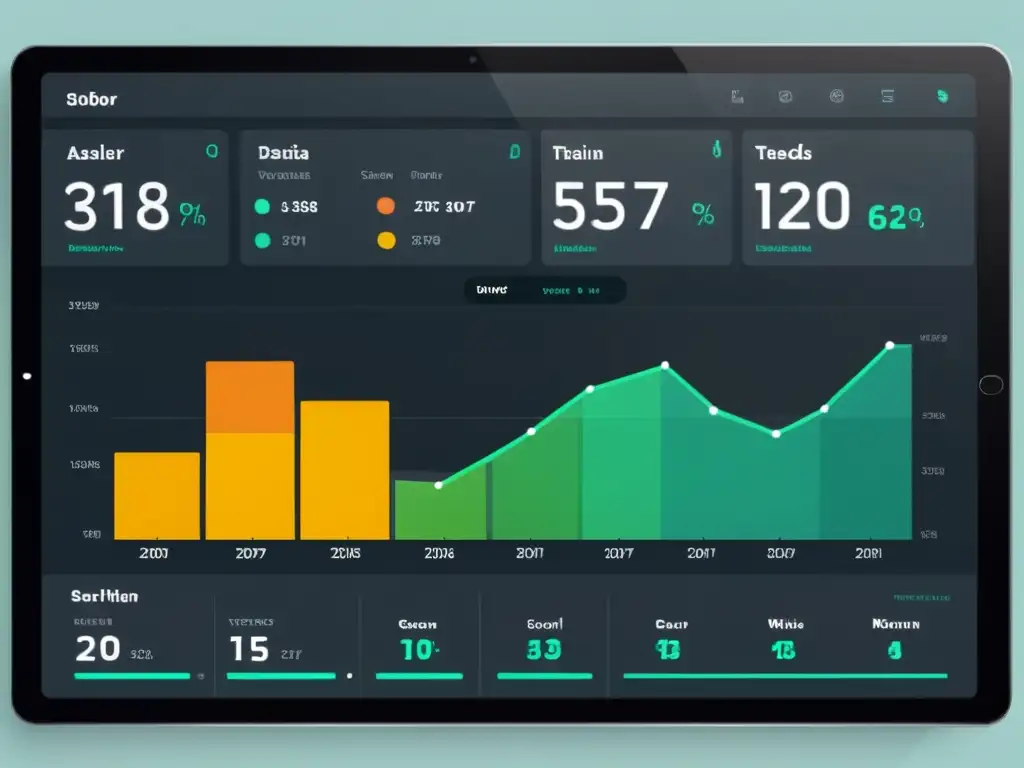 Un panel de control minimalista muestra datos en tiempo real con visualizaciones modernas y tipografía clara