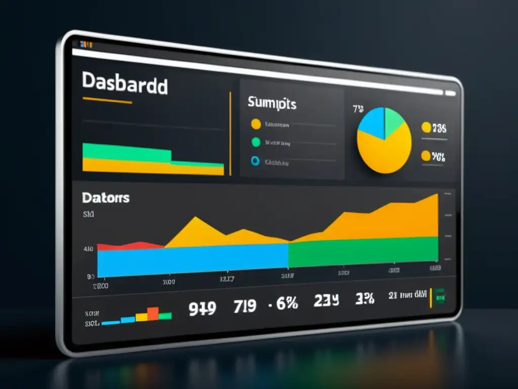 Panel de control minimalista con visualizaciones de datos vibrantes y de alto contraste