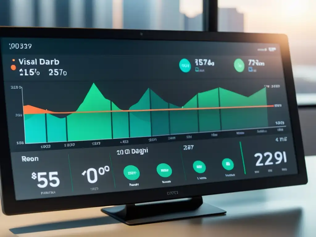 Panel de control moderno con visualización de datos en tiempo real, gráficos y colores sofisticados