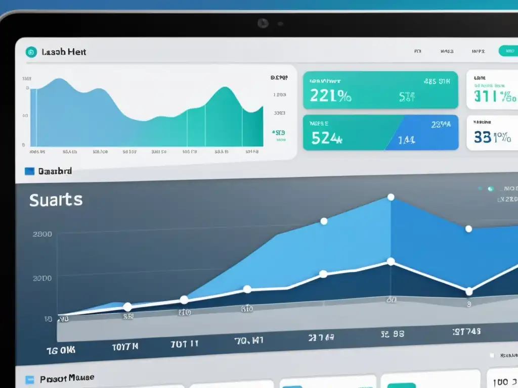 Un panel de control moderno y elegante muestra visualizaciones de datos en tiempo real, con gráficos y mapas de calor